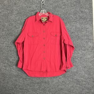 Vintage Express Womens Thick Cotton Button Up Shirt Size Medium Red Long Sleeve